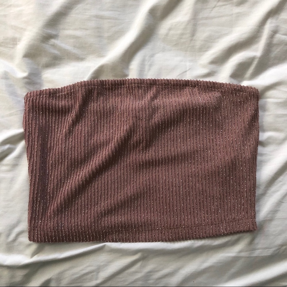 pink & silver striped cropped tube top